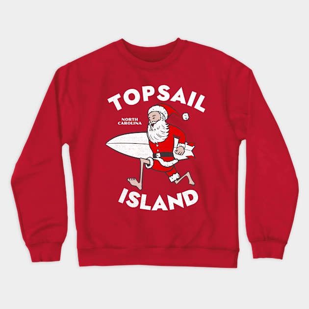 Topsail Beach, NC Christmas Vacationing Skiing Santa Crewneck Sweatshirt by Contentarama